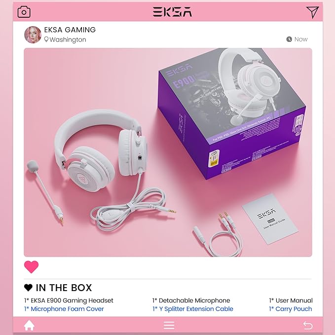 EKSA E900 Headset with Microphone for PC, PS4,PS5, Xbox - Detachable Noise Canceling Mic, 3D Surround Sound, Wired Headphone for Gaming, Computer, Laptop, 3.5MM Jack