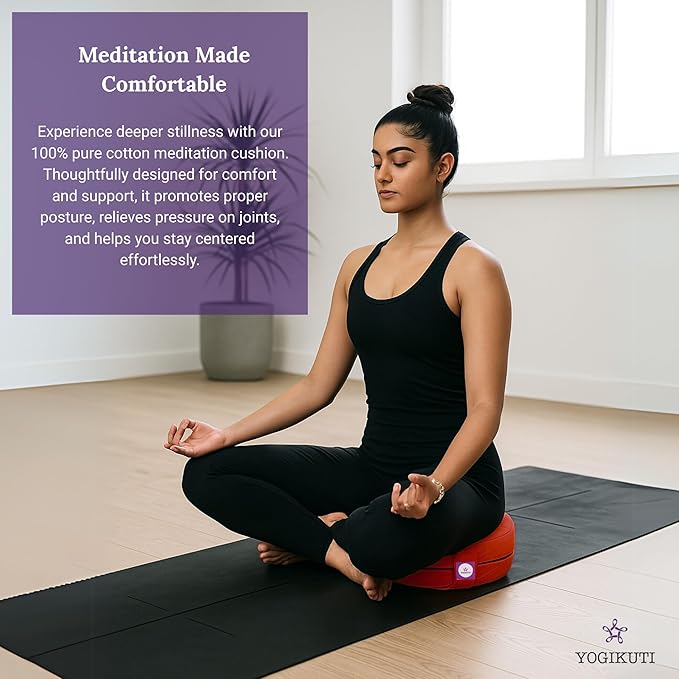 Yogikuti Meditation Cushion – 100% Pure Cotton Zafu for Comfortable Meditation & Yoga – Floor Sitting Pillow for Mindfulness & Support