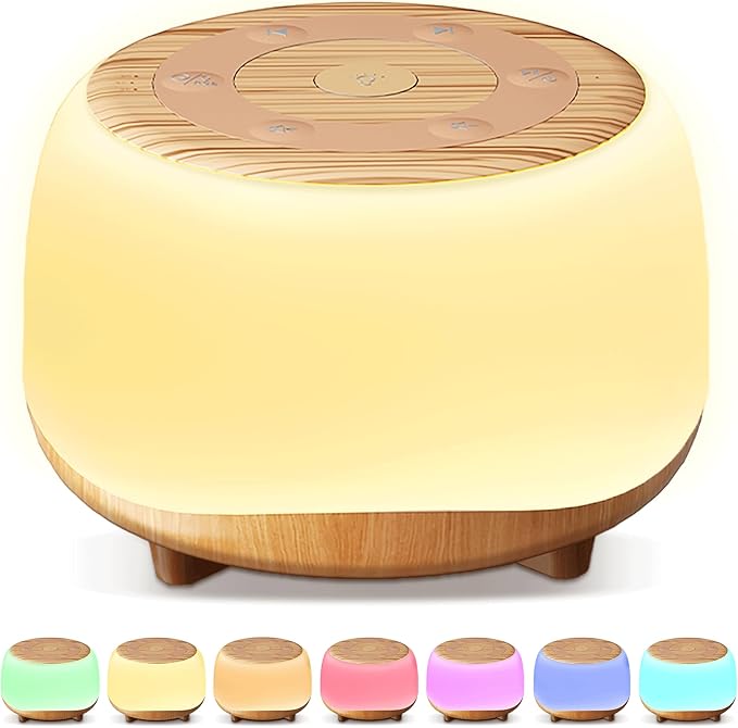 White Noise Sound Machine with 7 Colors Night Light 34 Soothing Sounds, Portable Sound Machine for Baby Adults Kids Sleep with 30 Volume Levels 4 Timers Adjustable Brightness (Wood Grain)