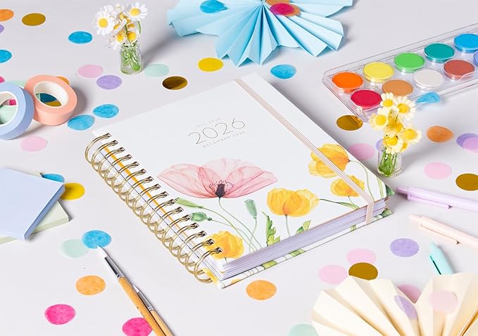 2025-2026 Eccolo Spiral Agenda Planner, Transparent Floral, Weekly & Monthly Pages, 18 Months, Sticker Sheets, Inspirational Quotes (7.75 x 8.75, July 2025 - Dec 2026)
