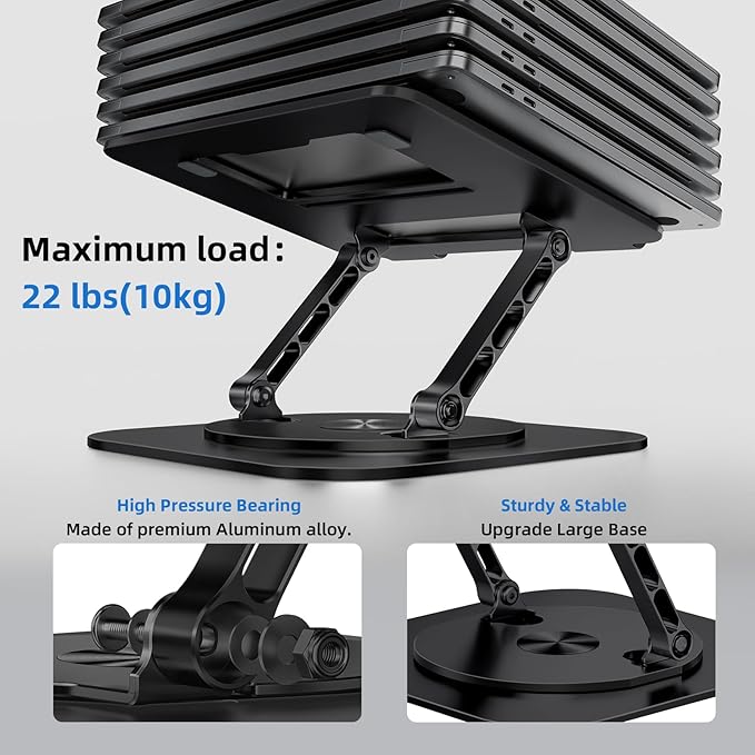 Laptop Stand for Desk, Ergonomic Laptop Riser with 360° Rotating Base, Foldable Notebook Computer Holder Stand Compatible with MacBook Air Pro, Dell XPS, More 10-17" Laptops, Black