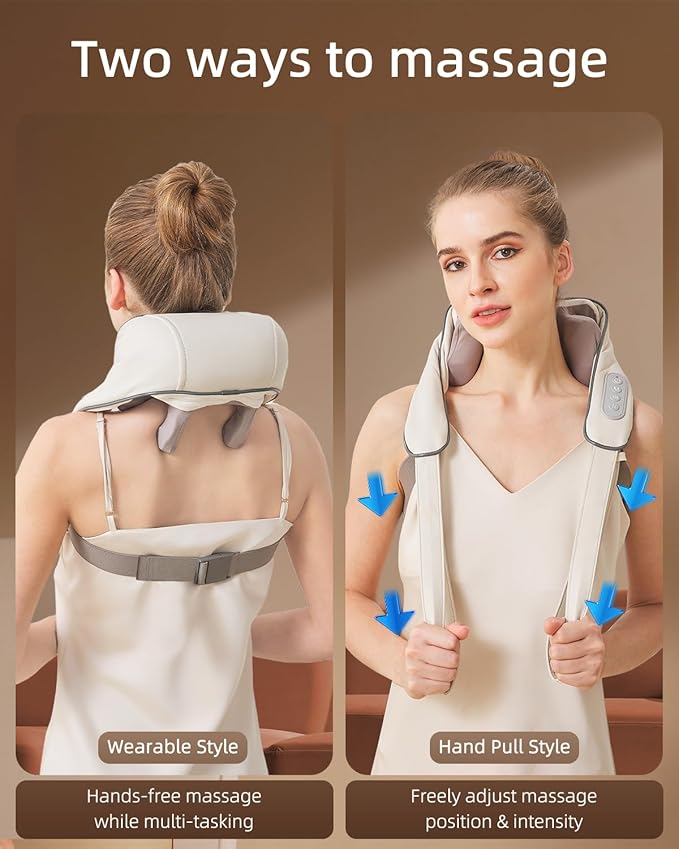 Neck Massager for Pain Relief deep Tissue Relieves Tension Kneading Massager with Heat Improves Circulation Eases Muscle Soreness,Ideal Gifts(Beige)