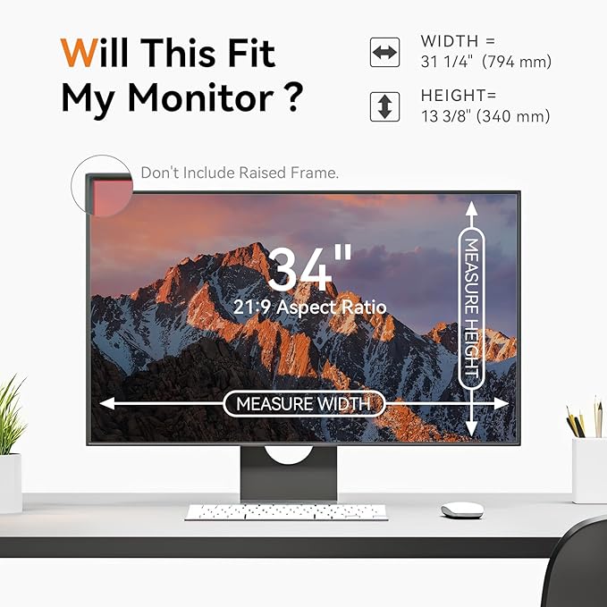 [2-Pack] 34 Inch Computer Privacy Screen for 21:9 Aspect Ratio Widescreen Monitor, Eye Protection Anti Glare Blue Light Computer Monitor Privacy Filter, Removable Anti-Scratch Screen Protector Film 34