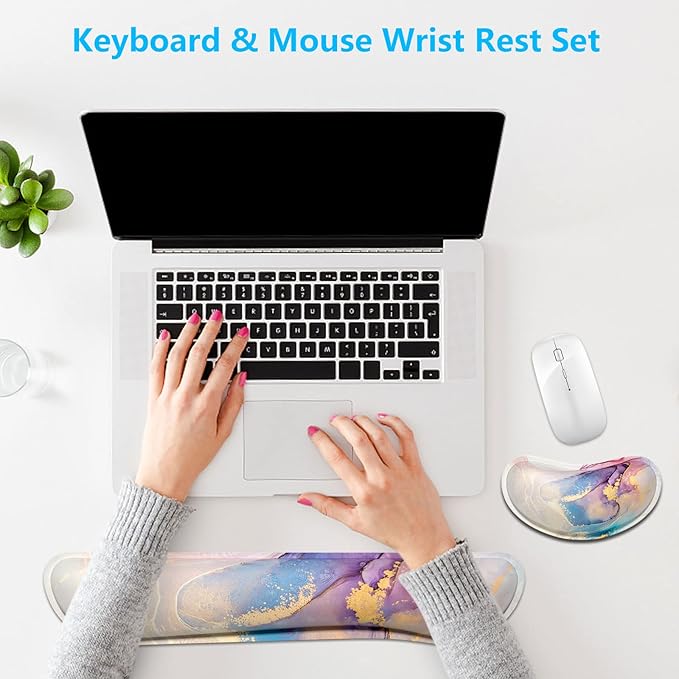 Dapesuom Enlarge Keyboard Wrist Rest, Memory Foam Wrist Cushion for Desk Mats Support, Pain Relief Keyboard Mouse Pad Rests Set with Non-Slip Base for Gaming Laptop Office Computer, Abstract Marble