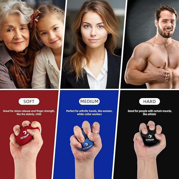 Stress Ball, Tri-Density Stress Balls for Adults & Grip Strengthening, Squeeze Balls for Hand Therapy, Squishy Stress Ball, Hand Strengthener Ball, Hand Balls for Therapy