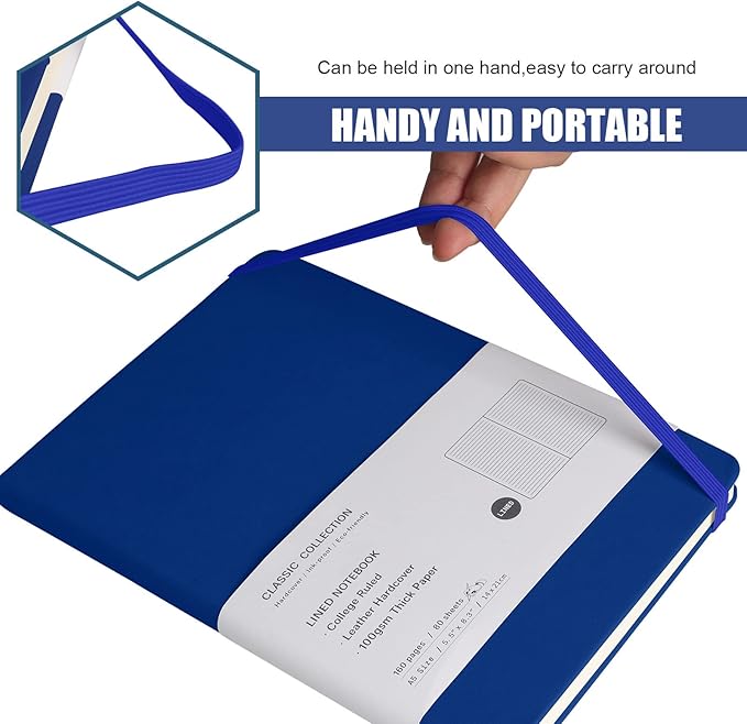 Lined Journal Notebook, 6Pack(Blue), 160 Pages, Medium 5.7 inches x 8 inches - 100 gsm Thick Paper, Hardcover