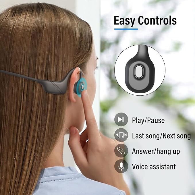 MONODEAL Bone Conduction Headphones with Mic, Bluetooth 5.3 Open Ear Headphones with Noise-Canceling Boom Microphone, Wireless Headset Earphones for Work, Driving, Home Office Commercial