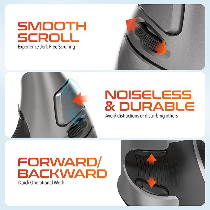 Delton S22 Vertical Wireless Mouse, Ergonomic Design, 2.4G USB Dongle, 6 Buttons, 3 Adjustable DPI Levels (800/1600/2400), Removable Palm Rest, Silent Click & Durable for PC, Laptop, MacBook - Black