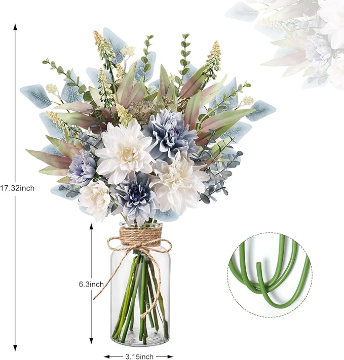 Fake Flowers in Vase Artificial Flowers Coffee Table Decor, Faux Flowers in Vase, Flower Arrangements Artificial Plants Silk Flowers for Home Decor Indoor Centerpiece Table Decorations (Blue White)