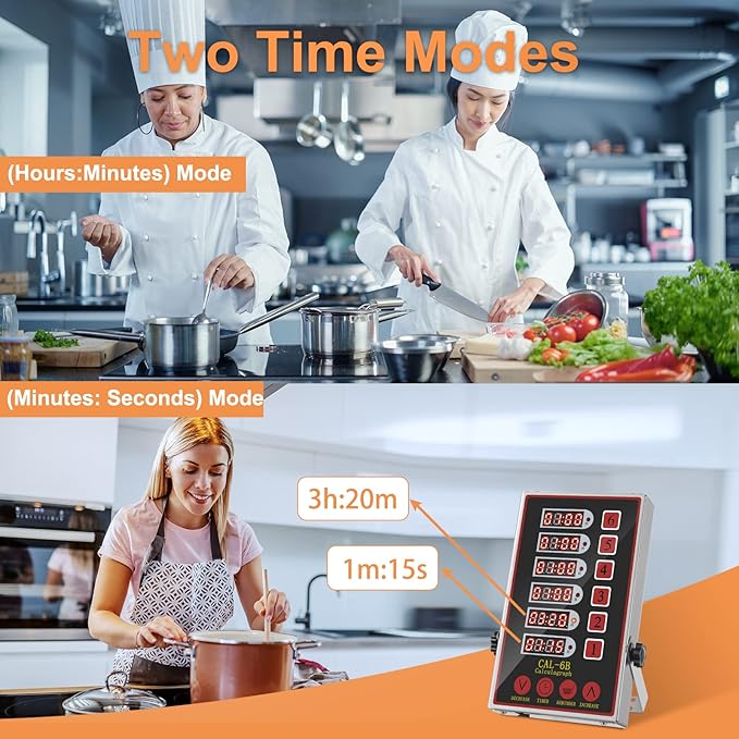 Kitchen Timers for Cooking – 6 Channel Commercial Kitchen Timer Restaurant Kitchen Supplies – Stainless Steel LED Technology Kitchen Timer Digital – Reminder Function, Loud Alarm