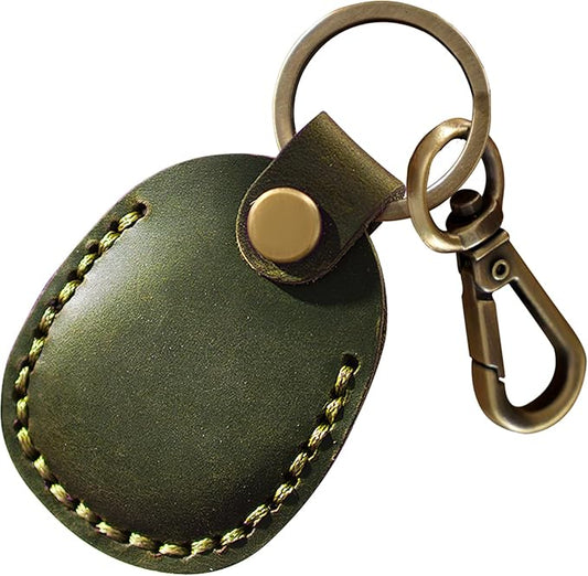 for Airtag Holder, Portable Genuine Leather Airtag Keychain with Key Rings Full Coverage Air Tags Hidden Case Cover Compatible with AirTags Olive Green