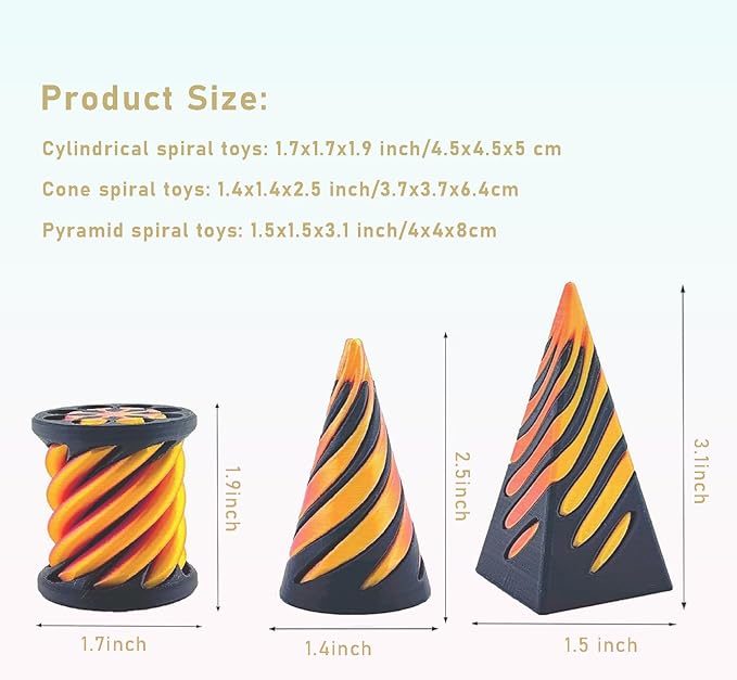 3D Printed Spiral Fidget Toys Impossible Pyramid Passthrough Sculpture Mini Cones Pass Through Pyramid Fidget Toy (Gold Black)