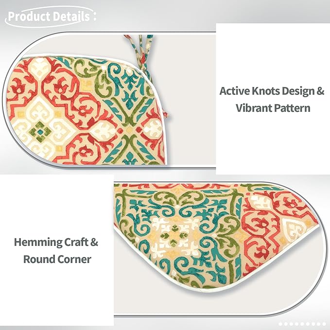 Indoor/Outdoor Chair Cushions 16x17 Inch, Patio Chair Cushions with Ties, All Weather Seat Cushions for Patio Furniture Home Garden Chair Use, Set of 2,Geometric Orange