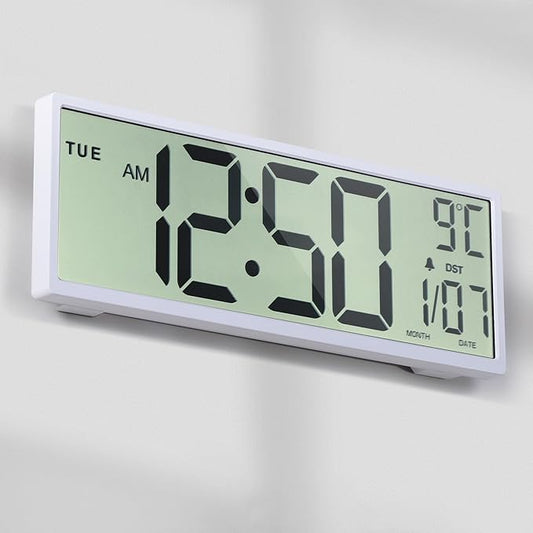 Digital Wall Clock Battery Operated, 15" Digital Clock Large Display with Date and Day of Week, Large Number with Temperature, Auto DST, Alarm, Snooze, 12/24-hour for Desk Office