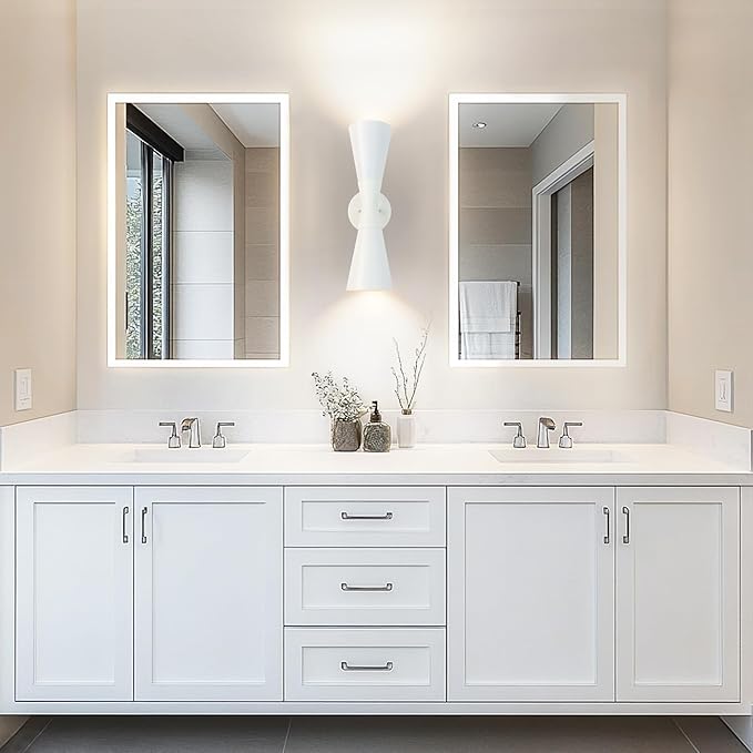 Modern Indoor Wall Sconce, Light Up and Down White Wall Sconce, Mid Century Indoor Wall Light Fixture, Hardwired Wall Mounted Lamp for Living Room, Bathroom, Bedroom, Hallway, 18 Inch