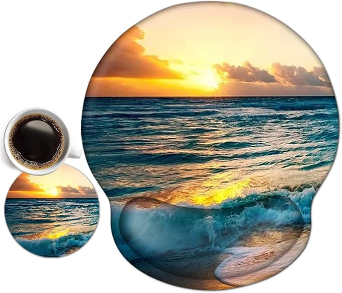 ToLuLu Mouse Pad Wrist Rest Support Gel, Ergonomic Mouse Pads with Non Slip PU Base, Mouse Wrist Rest Pad for Laptop Computer Home Office Working Gaming Pain Relief, Sunset& Beach