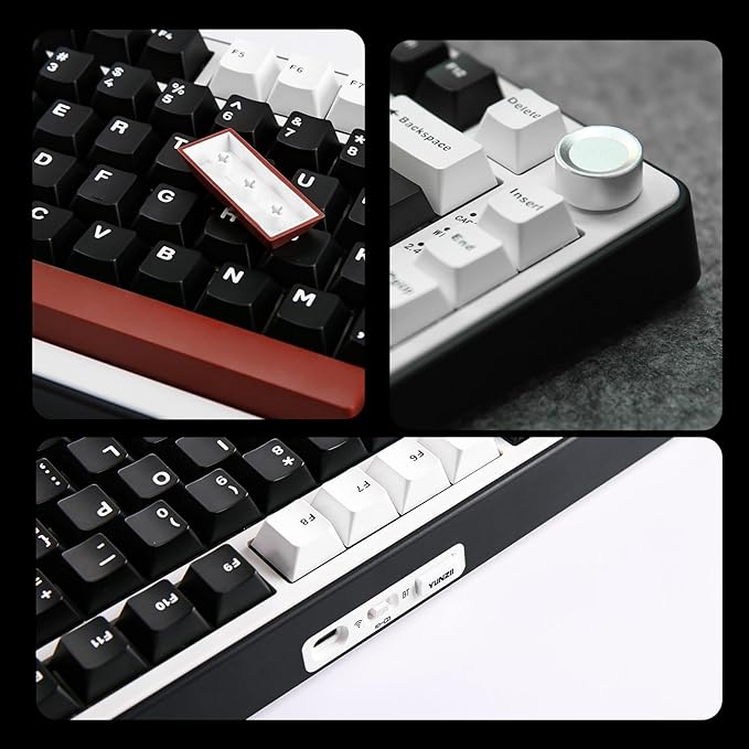 YUNZII B75 PRO Wireless Mechanical Keyboard,75% Layout with Knob,Hot Swap Gasket Custom Structure,Creamy Pre-lubed Switches,RGB Backlit,Bluetooth/Type-C/2.4G for Win/Mac(Milk Switch,Black)