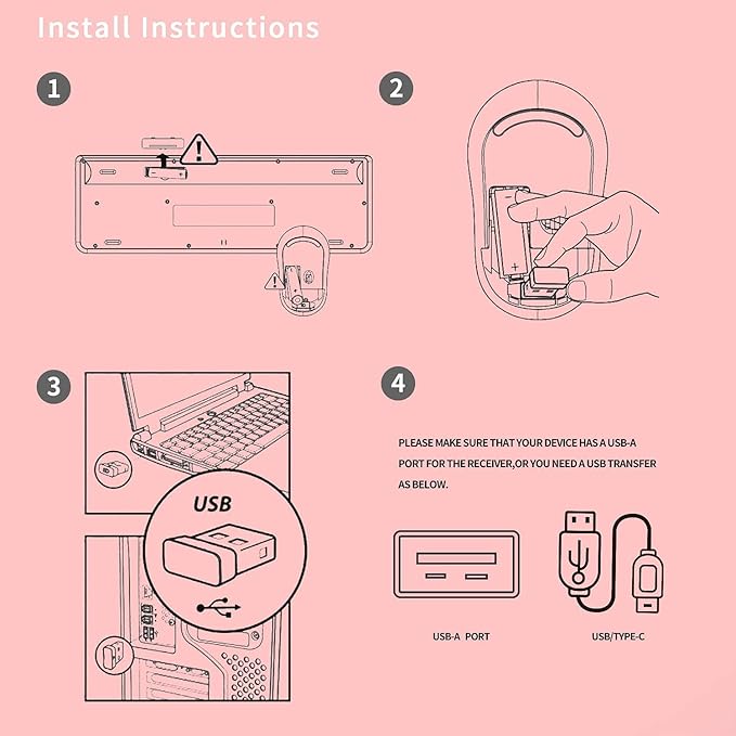 FOPETT Keyboard and Mouse Sets Wireless, Reliable 2.4 GHz Connectivity for PC,Laptop,Smart TV and More (Pink)