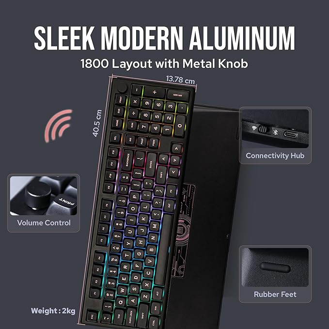 EPOMAKER Galaxy100 QMK/VIA Wireless Gaming Keyboard, Aluminum Shell, Bluetooth/2.4Ghz/USB-C, Pre-Lubed Hot-Swappable Linear Switches, NKRO, RGB Backlit (Black, Marble White Switch)
