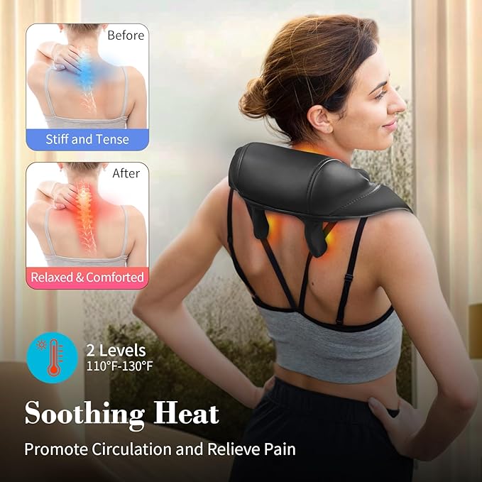 Shiatsu Neck Massager with Heat - Ideal Gifts for Her,Him,4D Cordless Deep Tissue Kneading Massage for Pain Relief,Rechargeable Massage for Neck,Shoulder,Traps and Back