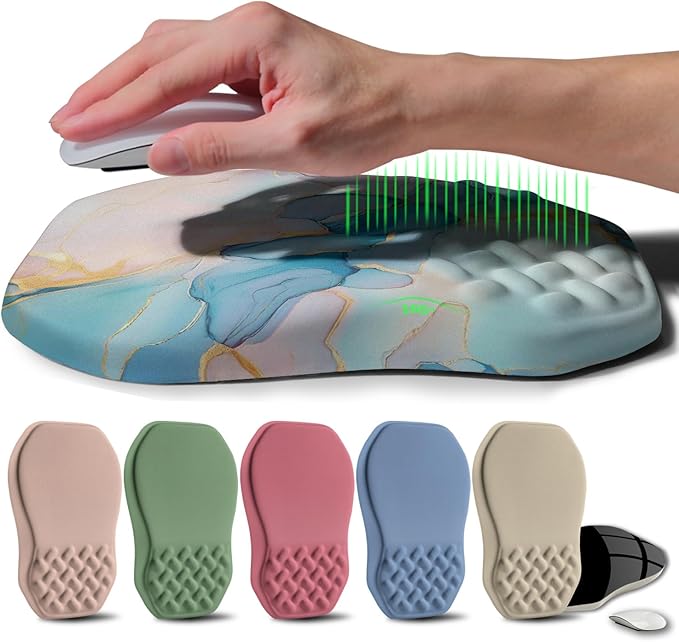 Ergonomic Raised Mouse Pad Wrist Support with Bilateral Slope Memory Foam Mousepad for Wrist Rest and Carpal Tunnel Pain Relief 11.8x7.9〃Blue Marble