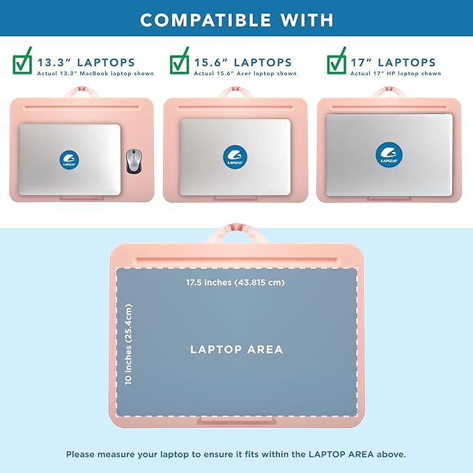 LAPGEAR Original Lap Desk – Large (17.9” x 13”) | Fits Up to 17.3” Laptops | Cushioned with Device Ledge, Pencil Tray & Handle | Portable & Lightweight | 12-Pack | Rose Quartz – Style No. 45004