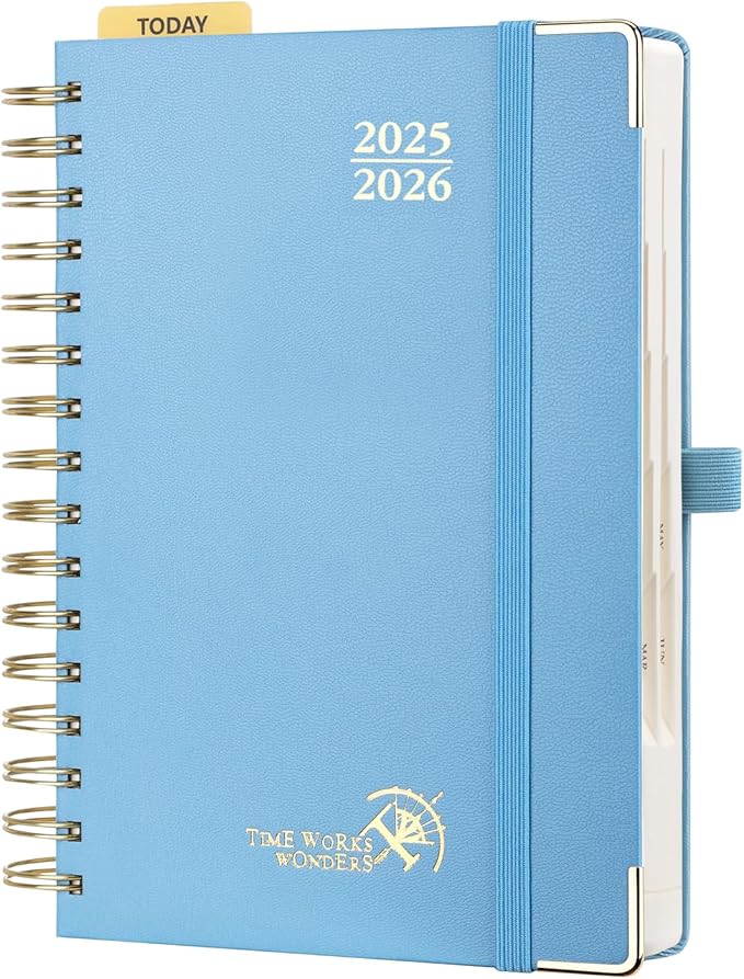 POPRUN Academic Daily Planner 2025-2026 One Page A Day - [5.75" x 8.5"- Spiral Hard Cover], Appointment Book (July 2025 - June 2026) with Monthly Calendar - Haze Blue