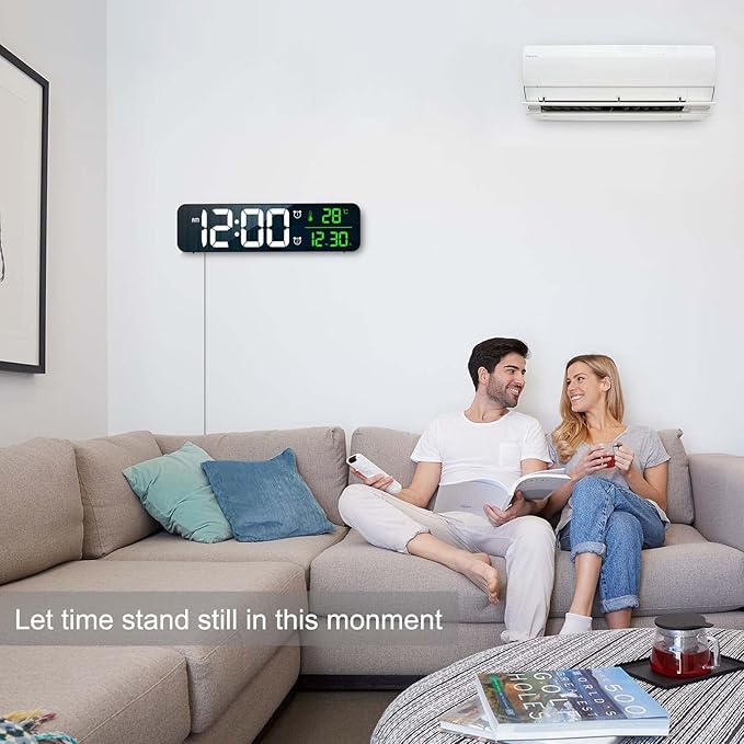 Digital Clock, Clock for Bedroom, Digital Wall Clock, Clocks for Living Room Decor, Desk Clock, Table Clock, Digital Clock Large Display, Smart Alarm Clock for Office Green (Wired Black+Green Digit)