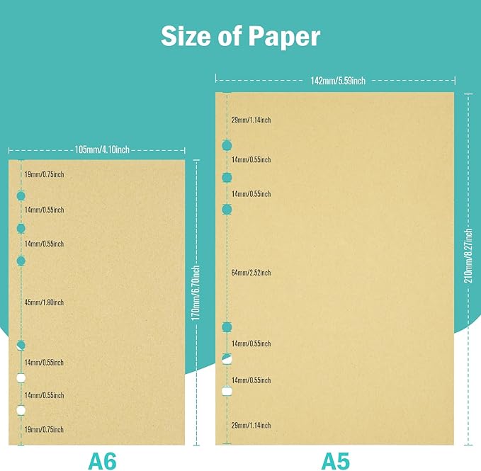 A5 Refill Paper, 280 Pages A5 Loose Leaf Paper 6 Hole Notebook Refills for 6 Ring Refillable Binder Notebook Planner Diary Journals Painting Personal Organiser-Blank Pages