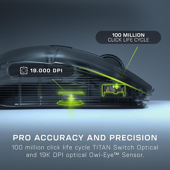 Turtle Beach Kone XP Air Wireless Customizable Ergonomic RGB Gaming Mouse, Bluetooth, 19K DPI Optical Sensor, 100-hour Battery & Charging Dock, 29 Programmable Inputs & RGB Lighting, 4D Wheel – Black