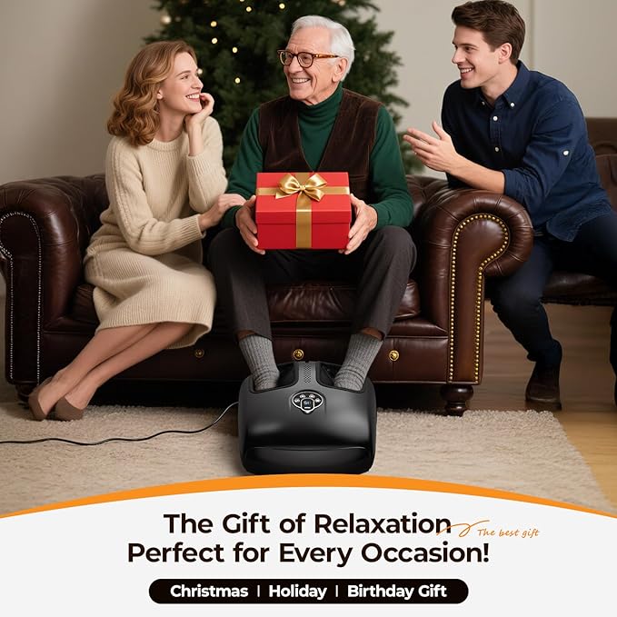 Foot Massager Machine with Heat - Shiatsu, Kneading, Rolling Compression, 4 Modes & 5 Intensity Levels, Versatile Control Methods for Home Office Relaxation, Gift for Men Women