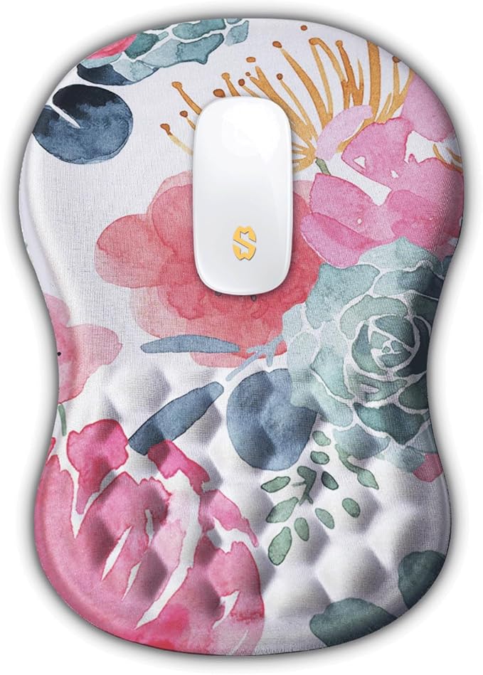 Ergonomic Mouse Pad with Wrist Rest Support, Massage Design Mouse pad Relief Carpal Tunnel Pain, Entire Memory Foam Non-Slip Mouse Pad, Computer Mouse Pads for Wireless Mouse Pad, Beautiful Flowers