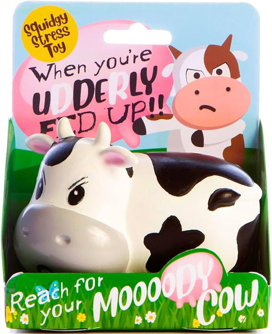 Boxer Gifts Moody Cow Stress Relief Toy - Unique Stress Balls for Adults & Teens - Squishy Fidget Toys for Anxiety - Funny Desk Accessories - Cute Cow Gifts For Women & Gag White Elephant