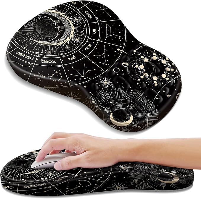 Ergonomic Mouse Pad with Wrist Rest Support, Mousepad with Comfortable Memory Foam Wrist Rest and Non-Slip PU Base for Pain Relief, Computer, Laptop, Office, Home (Constellation)