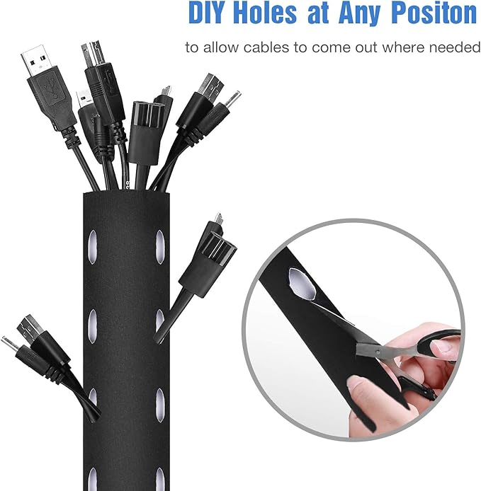 JOTO 2 Pack Cable Management Sleeve, 130" Cord Organizer System with Hook&Loop for TV Computer Office Home Entertainment, Flexible Cable Sleeve Wrap Cover Wire Hider System -Black, 2 Large