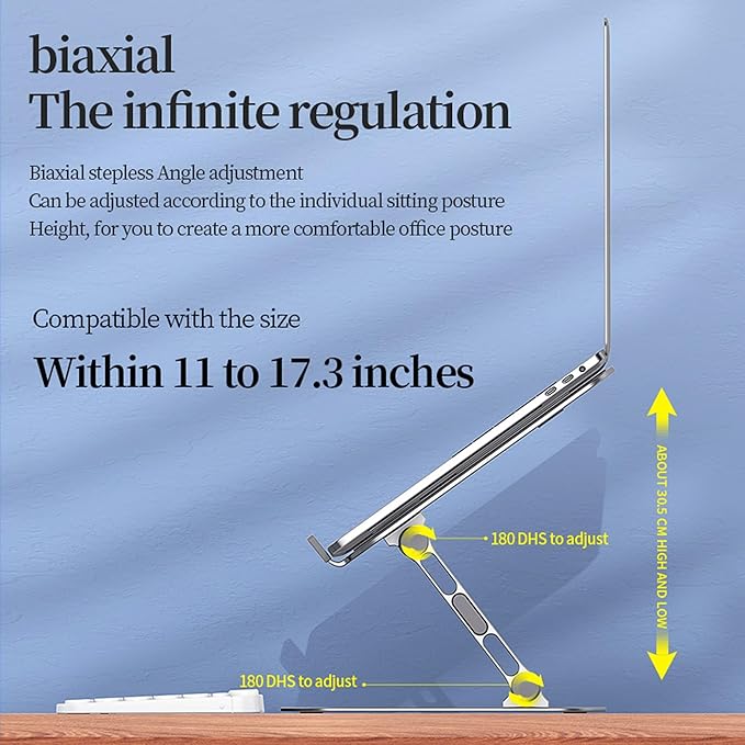 Height Adjustable Laptop Stand for Desk, Foldable & Portable Computer Stand for Laptop, Home Office Supplies Accessories for up to 16.5" Dell HP MacBook Pro, Ergonomic Tablet Holder (Silver)
