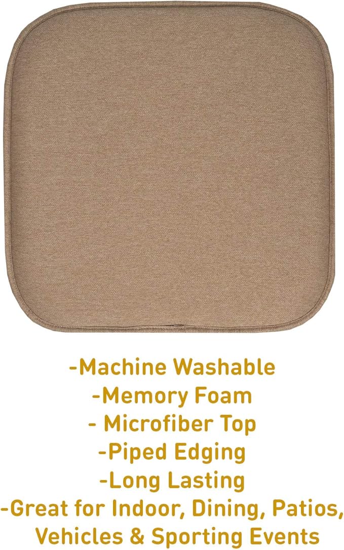 Sweet Home Collection Chair Cushion Memory Foam Pads Honeycomb Pattern Slip Non Skid Rubber Back Rounded Square 16" x 16" Seat Cover, 6 Pack, Charlotte Taupe