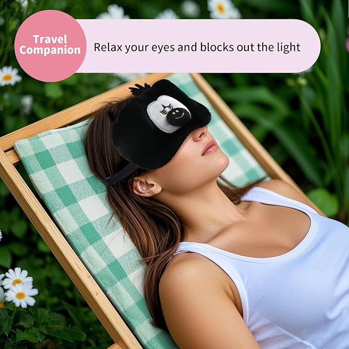 PERFECTSIGHT Sleep Eye Masks, Cute Plush Sleep Eye Cover Lightweight Adjustable Eyeshade Faux Fur Mask Cover for Women Men Sleep Travel Nap, Orang