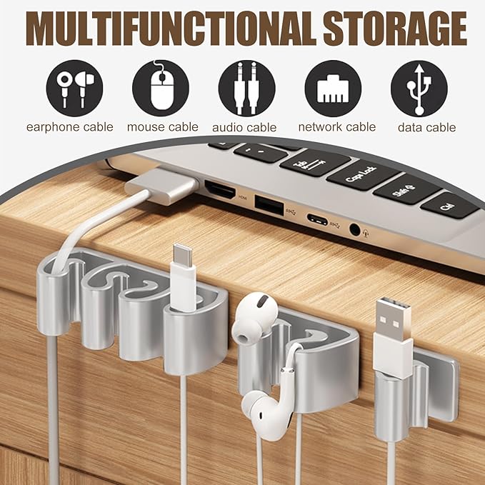 Cord Organizer, 6 Pcs Cable Clips, Cable Smooth Adjustable, Organise Mobile Phone Charging Cables, Suitable for Organising Bedside Cabinets, Walls, Desks, Cars (2-Hole)