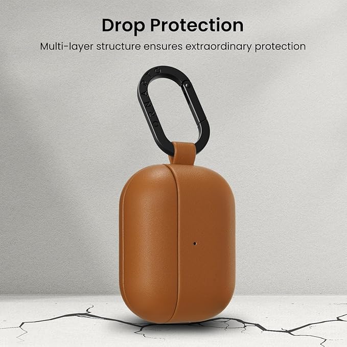 ORNARTO Compatible with AirPods Pro 2 Case, Full Protective Leather Cover with Carabiner, for Airpods Pro Case 2nd / 1st Generation (2022/2019), Front LED Visible,Caramel Brown
