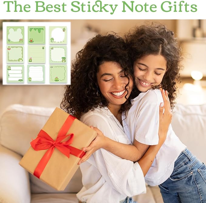 Frog Sticky Notes Gifts - 9 Pack Cute Frog Sticky Notes 3x3 Inch Cartoon Funny Self-Stick Notepads Novelty Animals Post Pads Gifts for Women Men School Office Supplies 450 Sheets