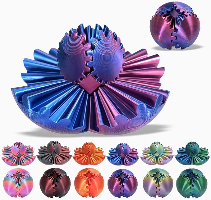 Gear Ball, 3D Printed Gear Ball, Gear Sphere Fidget Toy Stress Relief Toy for ADHD, Anxiety Relaxing Toy for Adults at Work/Study/Travel (BluePurple, StraightLine)
