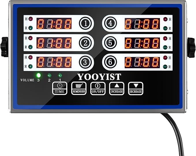 Kitchen Timers for Cooking – 6 Channel Commercial Kitchen Timer Restaurant Kitchen Supplies – Stainless Steel LED Technology Kitchen Timer Digital – Reminder Function, Loud Alarm, Black