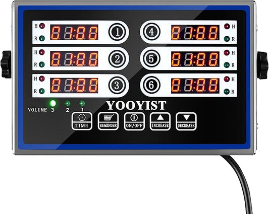 Kitchen Timers for Cooking – 6 Channel Commercial Kitchen Timer Restaurant Kitchen Supplies – Stainless Steel LED Technology Kitchen Timer Digital – Reminder Function, Loud Alarm, Black