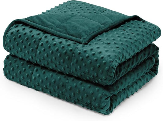 Wemore Minky Dot Weighted Blanket for Adults Twin Size 15 lb, Soft Heavy Blanket for Stress Relief and Sleep Promotion, Breathable Blanket for All-Season with Glass Beads, Dark Green 48 x 72 inches