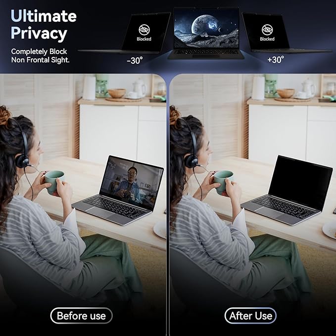 Magnetic 14 Inch Laptop Privacy Screen for 16:9 Computer Monitor, Removable Anti Glare Blue Light Filter Protector, 14 in Privacy Shield Compatible with Lenovo Hp Dell Acer Asus Thinkpad Envy Xps