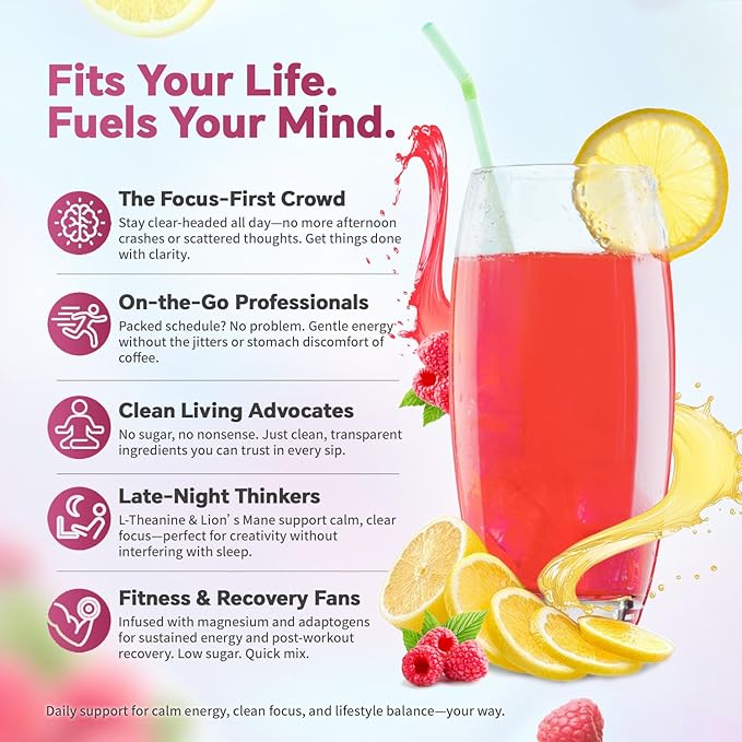 OTYKMBF Super Yerba Instant Powder Packets, Mate Tea with Raspberry Lemonade Flavor, 30 Servings Yerba Mate for Calm Energy, Focus Boost and Gut Health