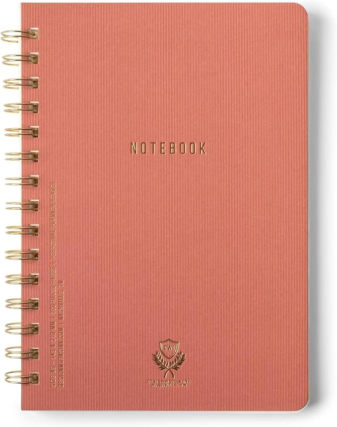 DesignWorks Ink Textured Paper Twin Wire Notebook – 6" x 8.25" Daily Planner & Soft Cover Writing Journal, 160 Lined Perforated Pages, Small Spiral Notebook for Work & Journaling – Terracotta