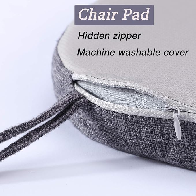 Chair Cushion with Ties for Dining Chairs - Memory Foam Non Slip Kitchen Chair Pad and Dining Seat Cushion with Machine Washable Cover Set of 4 [16.5 x 16.2 Inches] (Black Gray, 4)
