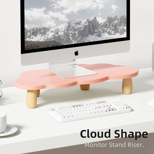 Monitor Stand Riser,Cloud-Shaped Sturdy Wood Computer Monitor Riser, Laptop Monitor Stand, Multi-Purpose Desktop Organizer Riser for Computer, Laptop, Printer, TV,Pink